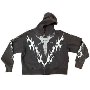 Vitriol Vulture Full Zip Hoodie Small Gray Gothic Tribal All Over Print Rare